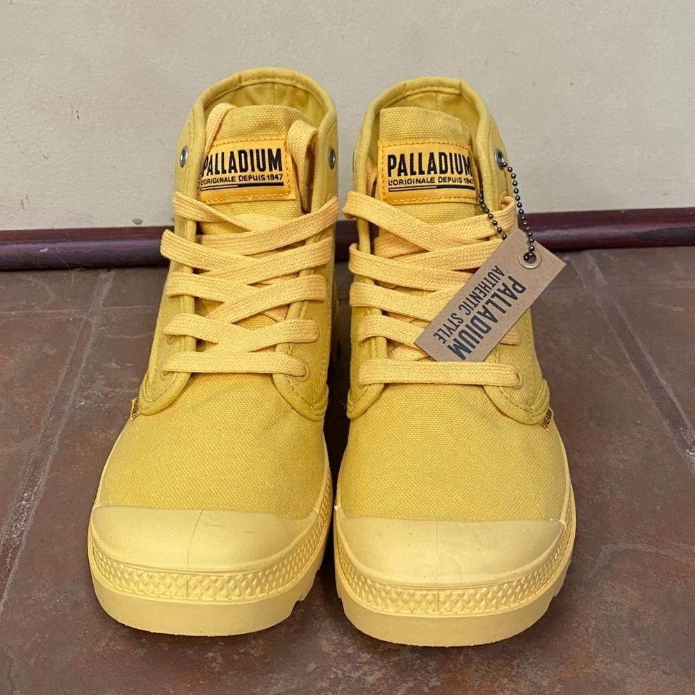 New! Palladium Kid's Pampa Hi V boots in the marigold color